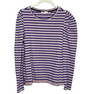 Boden Shirt Womens US 10 Pink Blue Striped Long Sleeve Crewneck Cotton Top